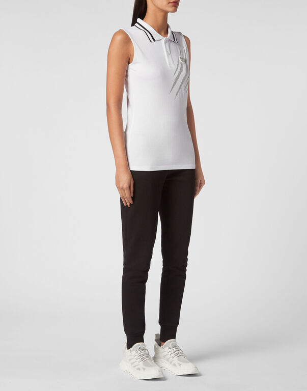 Plein Sport Sleeveless Polo Shirt Scratch White