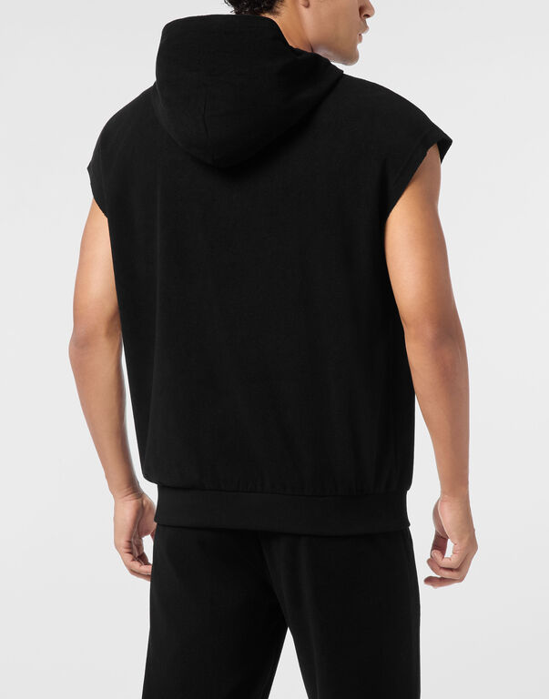 Plein Sport Sponge Sleeveless Hoodied Vest Black
