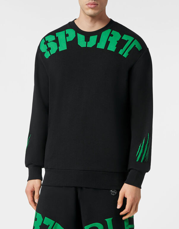 Plein Sport Sweatshirt LS Scratch Black+green Fluo