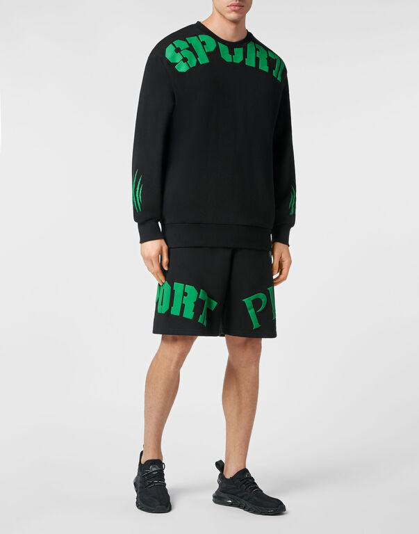 Plein Sport Sweatshirt LS Scratch Black+green Fluo