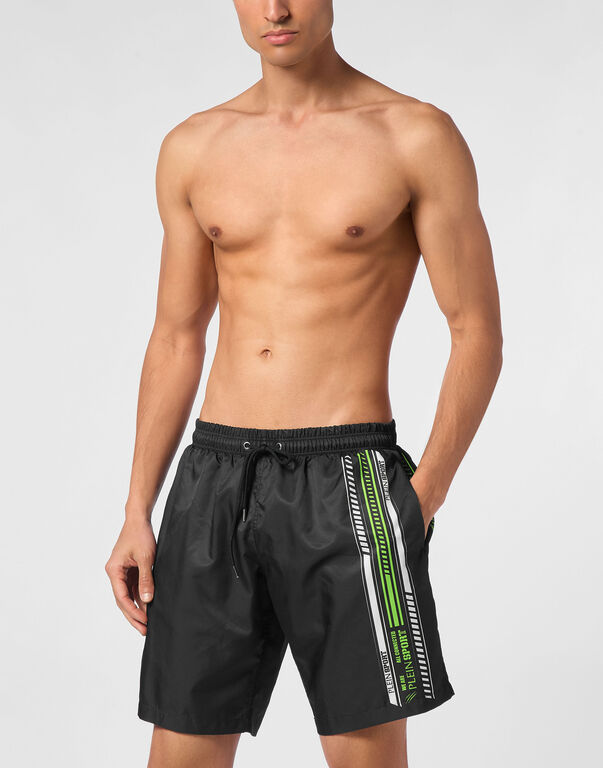 Plein Sport Swim Shorts Black+green Fluo