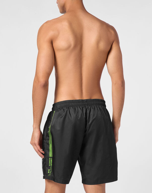 Plein Sport Swim Shorts Black+green Fluo