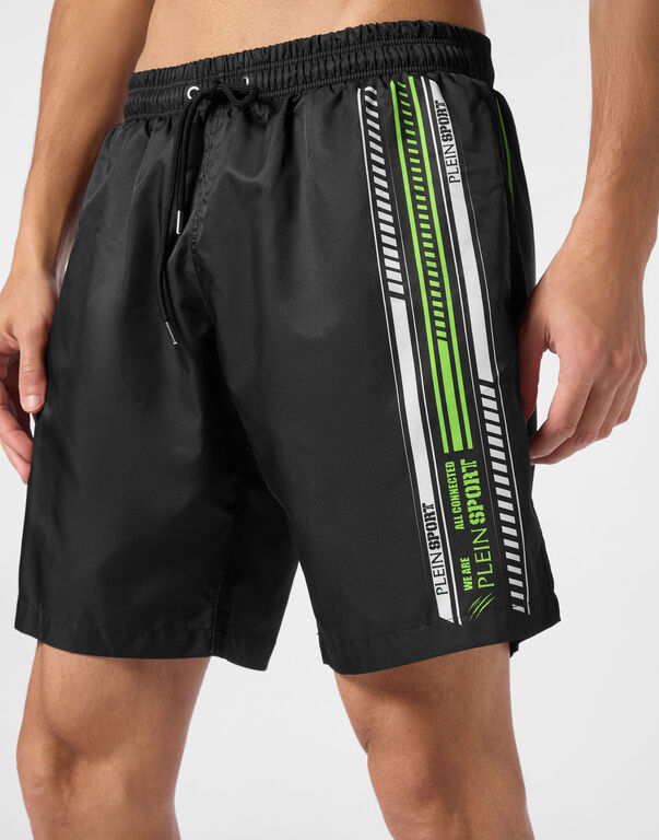 Plein Sport Swim Shorts Black+green Fluo
