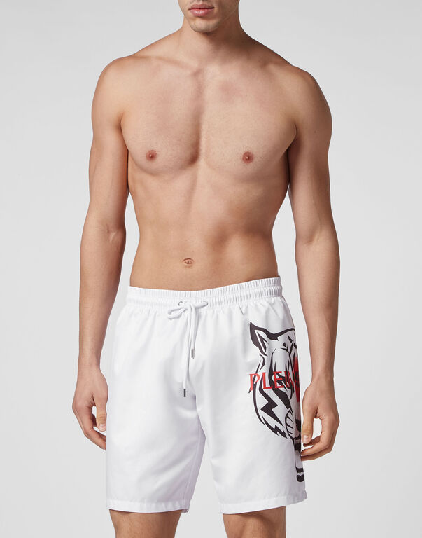 Plein Sport Swim-Trunks Tiger White