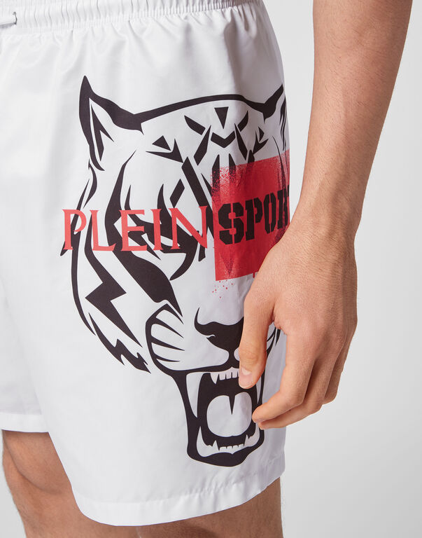 Plein Sport Swim-Trunks Tiger White