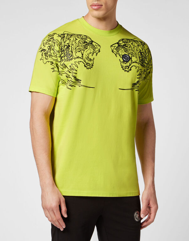 Plein Sport T-shirt Round Neck Tiger Yellow Fluo