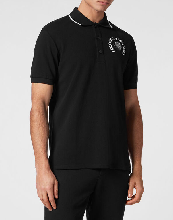 Plein Sport Polo Shirt Slim Fit SS Carbon Tiger Black / White