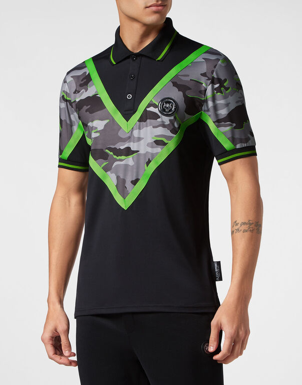Plein Sport Polo SS Neon Amazon Edition (Camouflage) Black+green Fluo