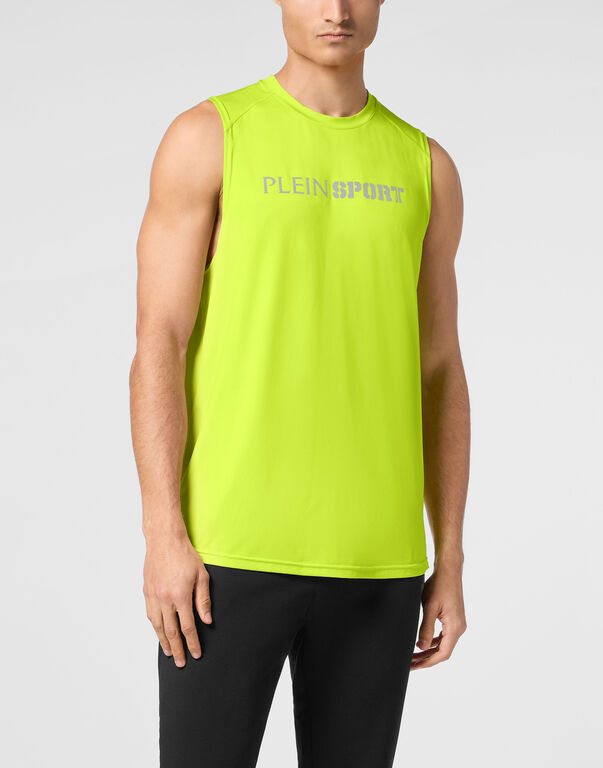 Plein Sport Reflective Tank Top Round Neck Yellow Fluo