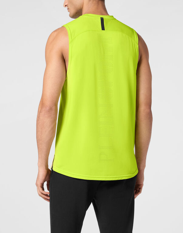 Plein Sport Reflective Tank Top Round Neck Yellow Fluo