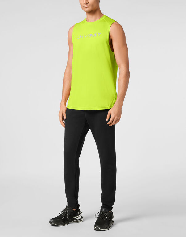 Plein Sport Reflective Tank Top Round Neck Yellow Fluo