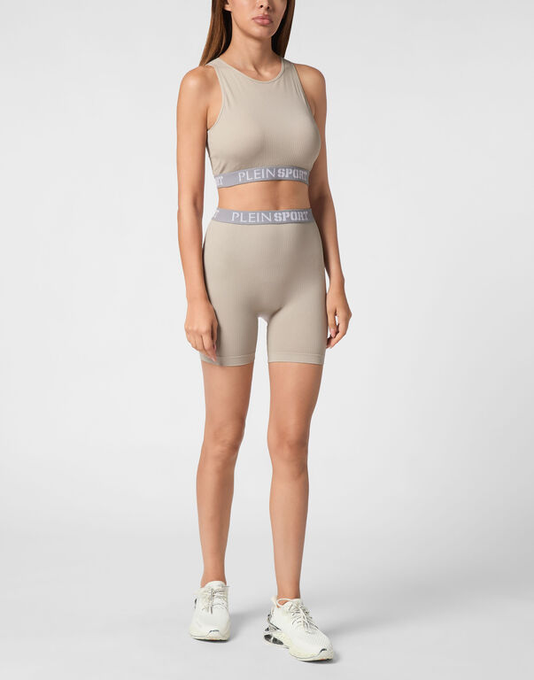 Plein Sport Rib Seamless Biker Shorts Logo Dark Grey