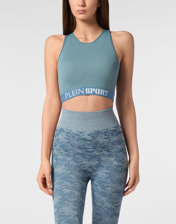 Plein Sport Rib Seamless Training Sport Bra Logo Petrol