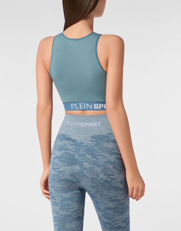 Plein Sport Rib Seamless Training Sport Bra Logo Petrol