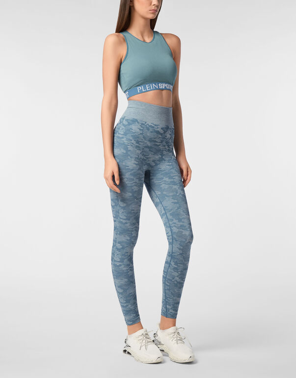 Plein Sport Rib Seamless Training Sport Bra Logo Petrol