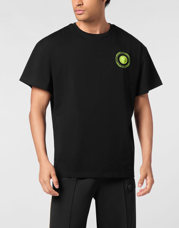 Plein Sport Round Neck T-Shirt Back Logo Black+green Fluo