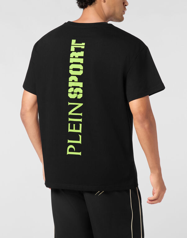 Plein Sport Round Neck T-Shirt Back Logo Black+green Fluo