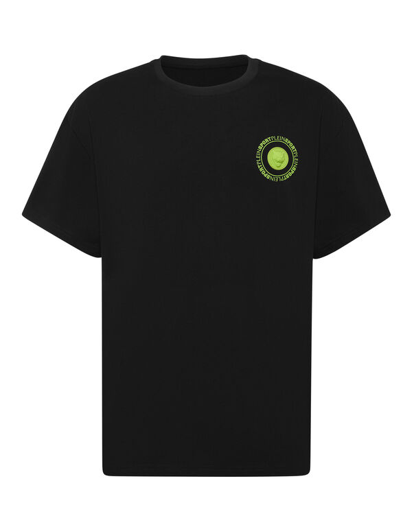 plein sport Round Neck T-Shirt Back Logo black+green fluo