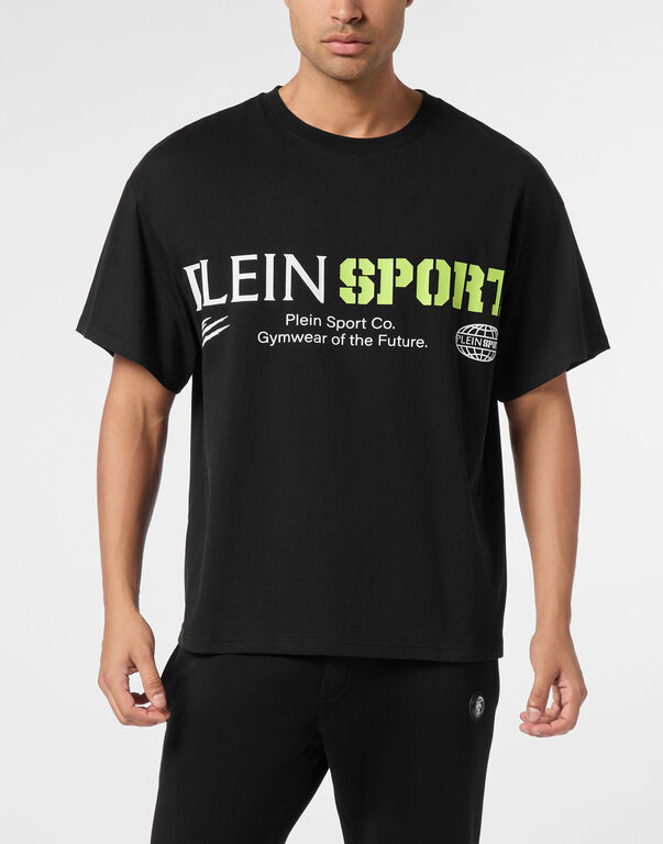 Plein Sport Round Neck T-Shirt Chest Logo Black+green Fluo