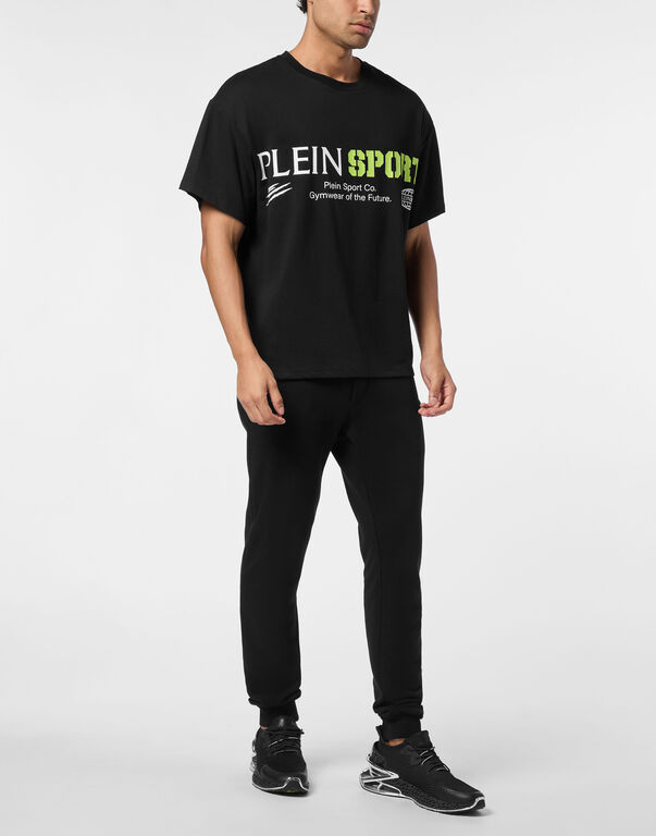 Plein Sport Round Neck T-Shirt Chest Logo Black+green Fluo