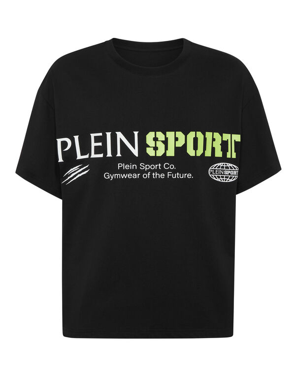 plein sport Round Neck T-Shirt Chest Logo black+green fluo