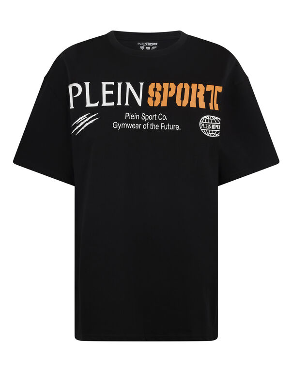 plein sport Round Neck T-Shirt Chest Logo black / orange