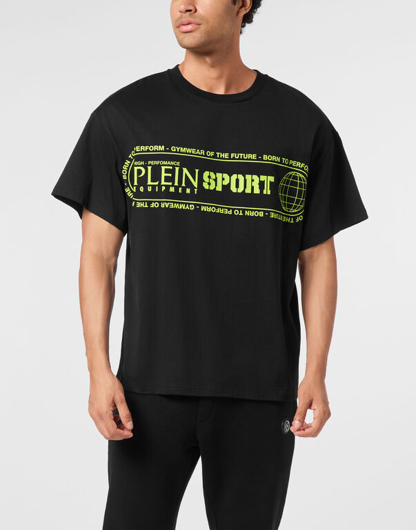 Plein Sport Round Neck T-Shirt Logo Lettering Black+green Fluo