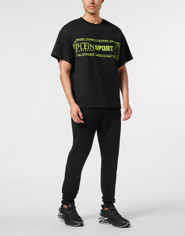 Plein Sport Round Neck T-Shirt Logo Lettering Black+green Fluo
