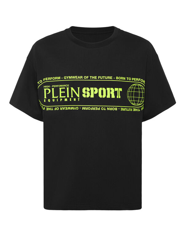 plein sport Round Neck T-Shirt Logo Lettering black+green fluo