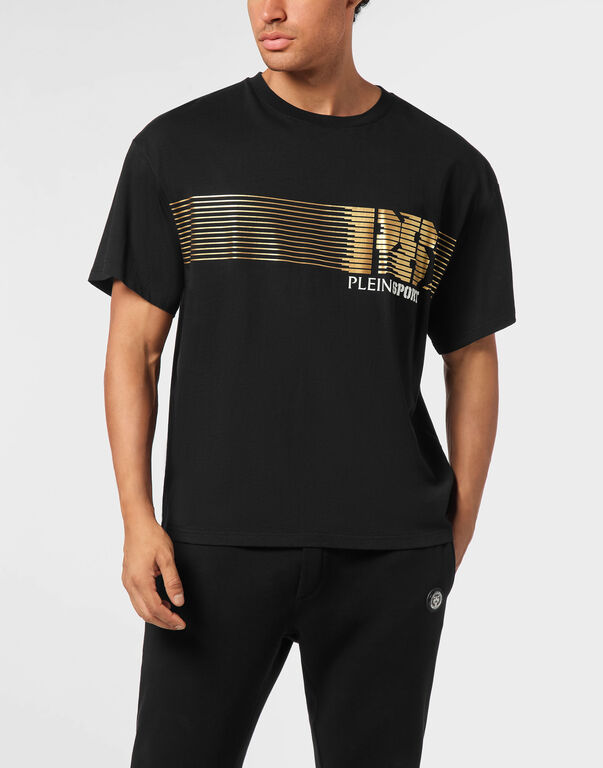 Plein Sport Round Neck T-Shirt Logo Stripes Black/light Gold
