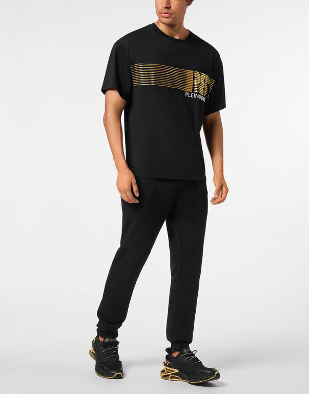 Plein Sport Round Neck T-Shirt Logo Stripes Black/light Gold