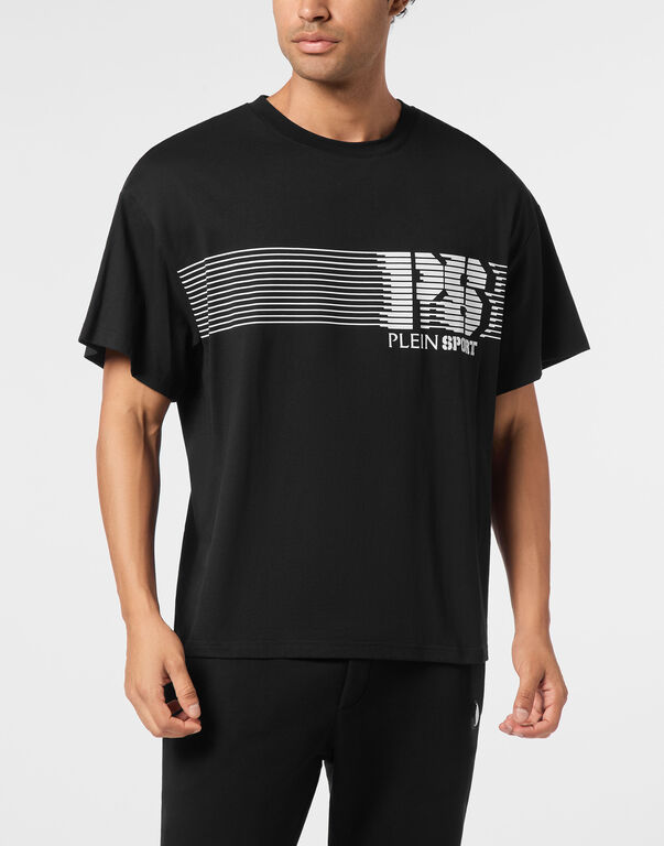 Plein Sport Round Neck T-Shirt Logo Stripes Black / White