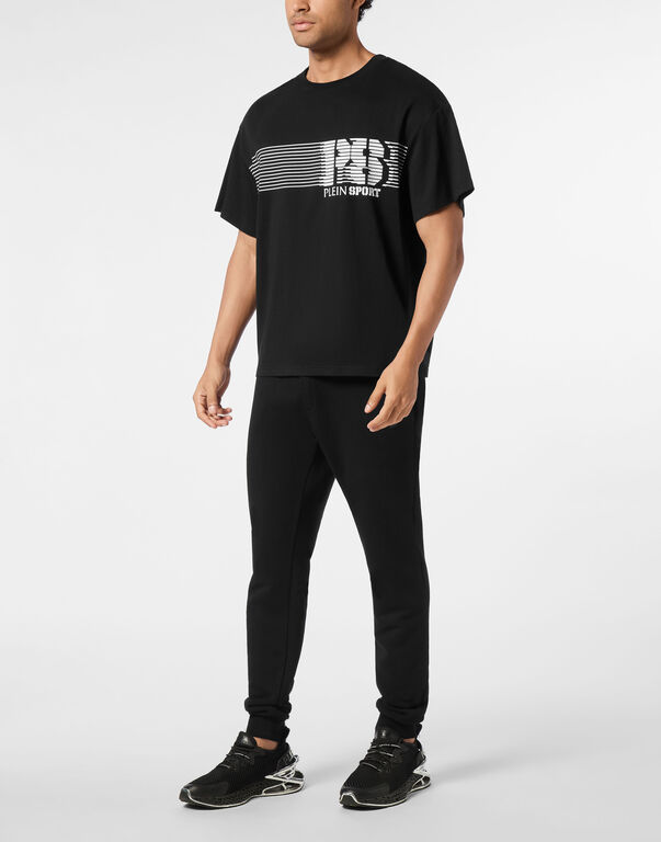 Plein Sport Round Neck T-Shirt Logo Stripes Black / White