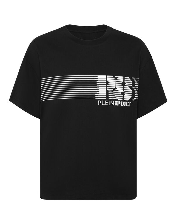 plein sport Round Neck T-Shirt Logo Stripes black / white