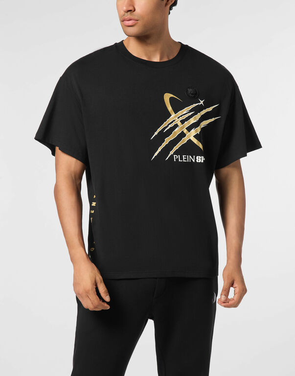 Plein Sport Round Neck T-Shirt Mercury Scratch Black/light Gold