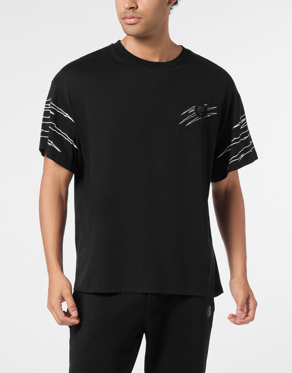 Plein Sport Round Neck T-Shirt Outline Scratch Black