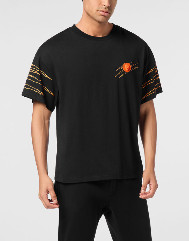 Plein Sport Round Neck T-Shirt Outline Scratch Black / Orange