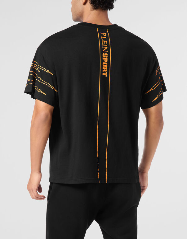 Plein Sport Round Neck T-Shirt Outline Scratch Black / Orange