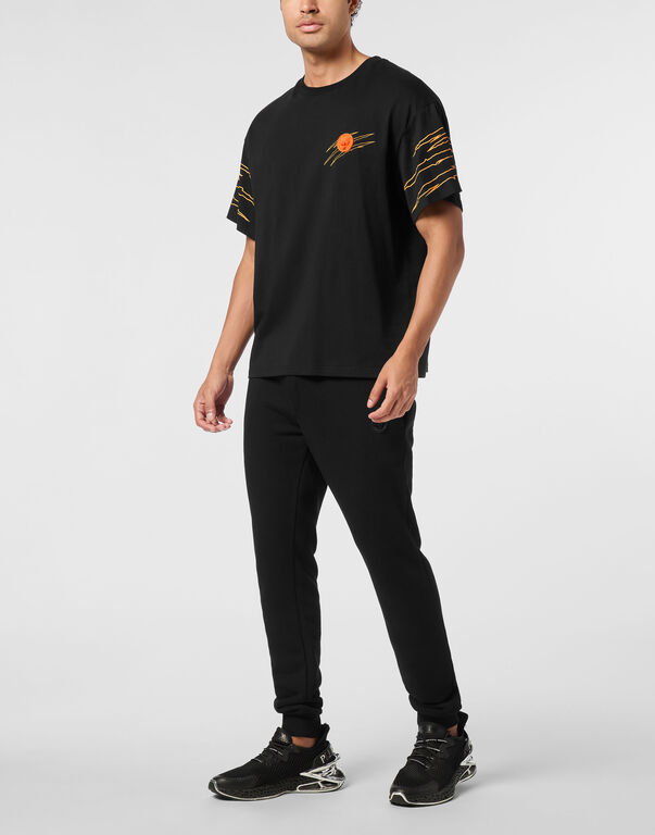 Plein Sport Round Neck T-Shirt Outline Scratch Black / Orange