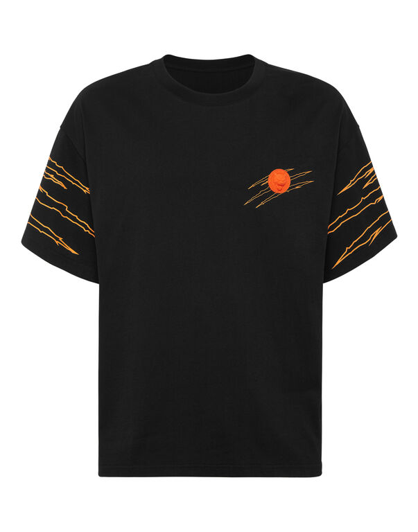 plein sport Round Neck T-Shirt Outline Scratch black / orange