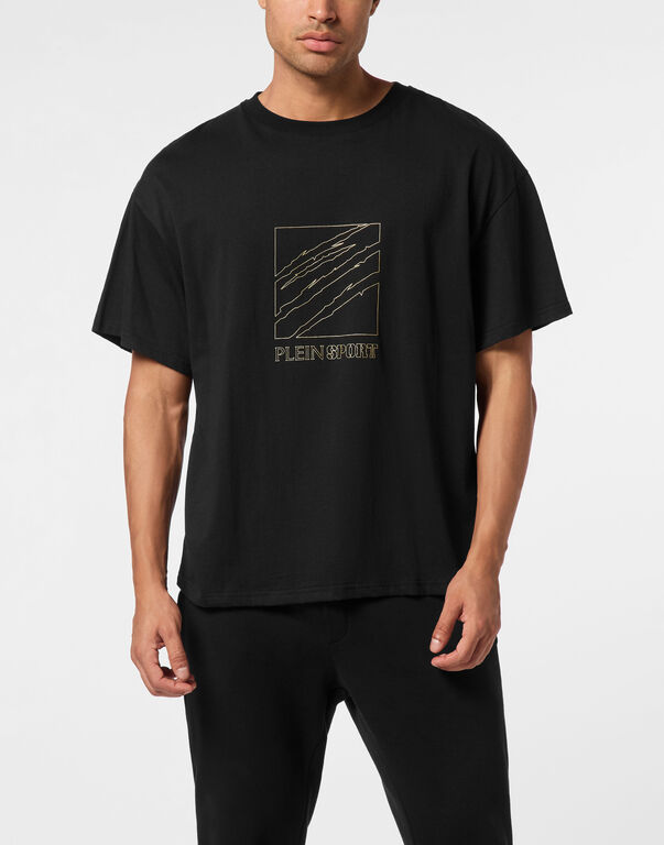 Plein Sport Round Neck T-Shirt Outline Scratch Logo Black/light Gold