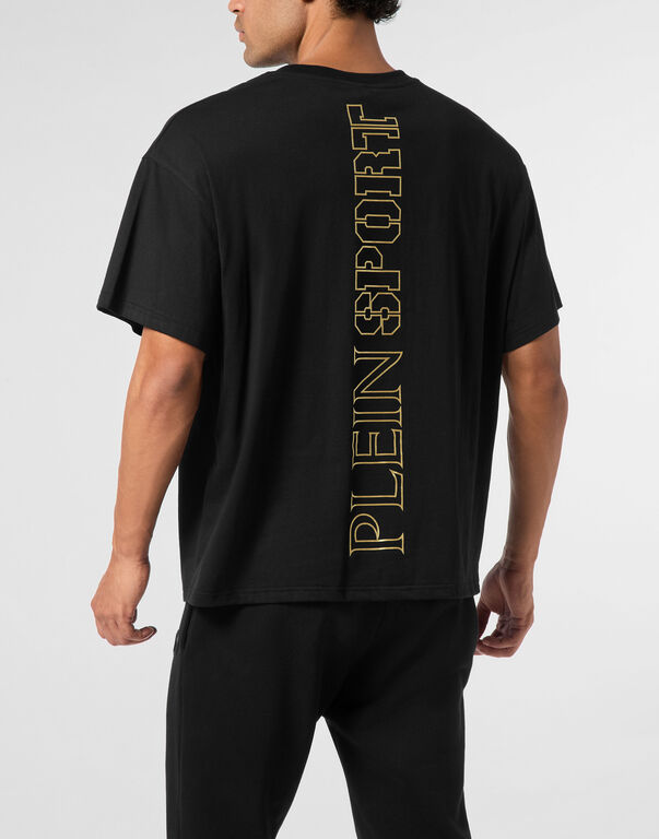 Plein Sport Round Neck T-Shirt Outline Scratch Logo Black/light Gold