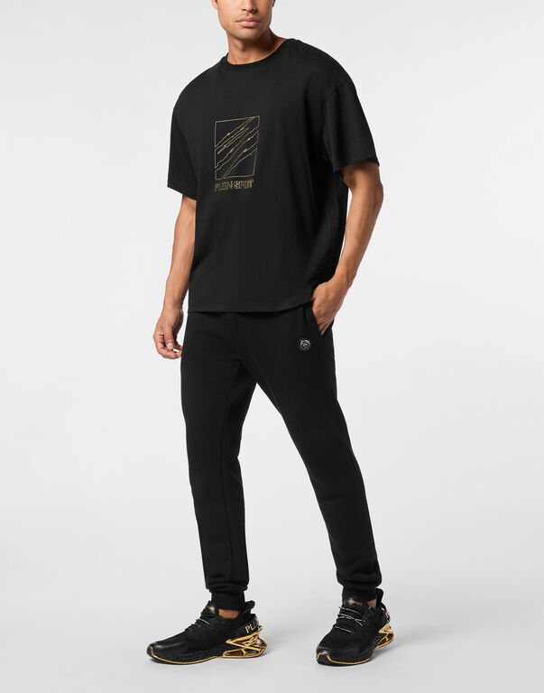 Plein Sport Round Neck T-Shirt Outline Scratch Logo Black/light Gold