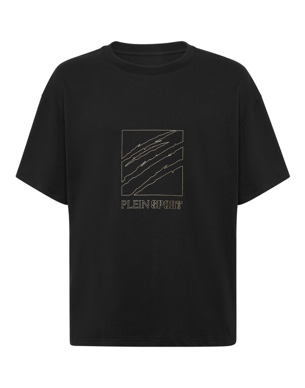 plein sport Round Neck T-Shirt Outline Scratch Logo black/light gold