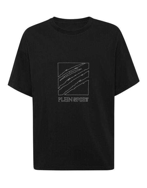 plein sport Round Neck T-Shirt Outline Scratch Logo black