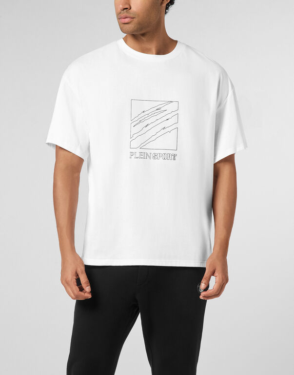 Plein Sport Round Neck T-Shirt Outline Scratch Logo White