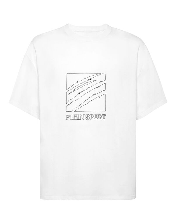 plein sport Round Neck T-Shirt Outline Scratch Logo white