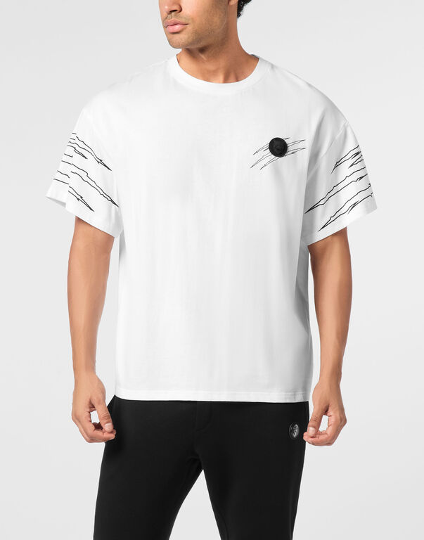 Plein Sport Round Neck T-Shirt Outline Scratch White
