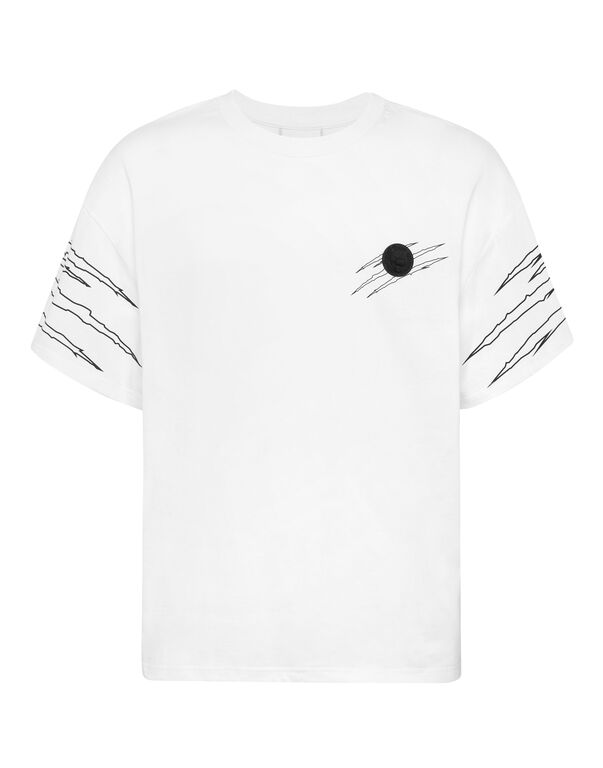 plein sport Round Neck T-Shirt Outline Scratch white