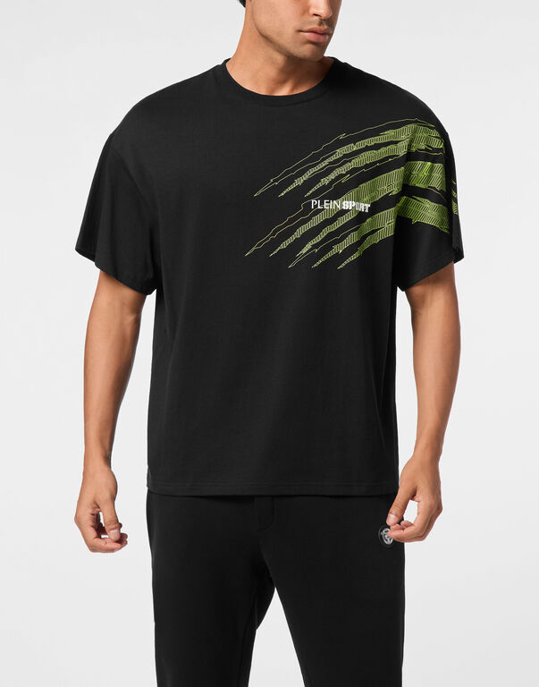 Plein Sport Round Neck T-Shirt Scratch Black+green Fluo